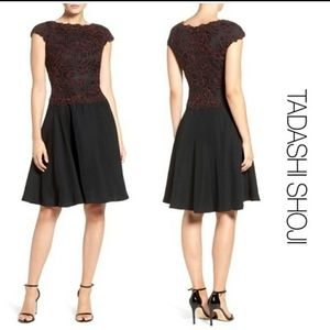 Tadashi Shoji black red fit & flair cocktail dress